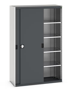 Bott cubio cupboard with lockable sliding doors 2000mm high x 1300mm wide x 525mm deep and supplied with 4 x 160kg capacity shelves.   Ideal for areas with limited space where standard outward opening doors would not be suitable.... Bott Cubio Sliding Door Cupboards restricted space tool cupboard